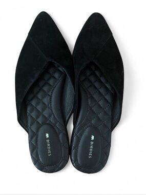 Birdies The Swan Black Suede Quilted Pointed-Toe Mules